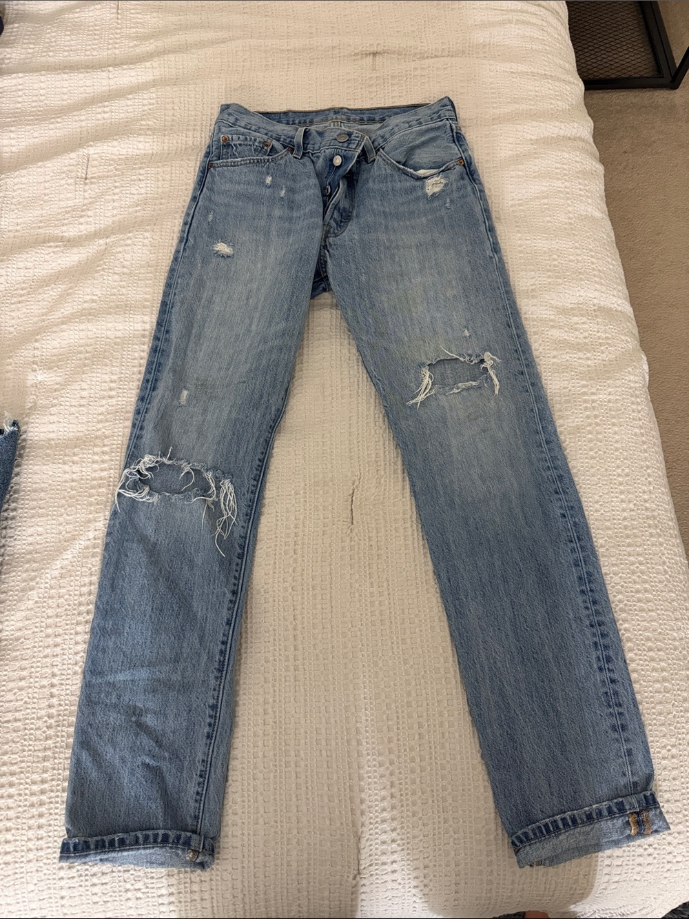 Levi's Light Blue Straight Leg Distressed Jeans